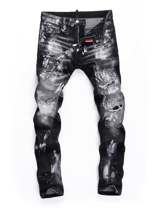 Black Gray Graffiti Ripped Jeans