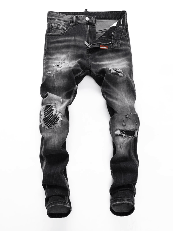Black Gray Patch Jeans