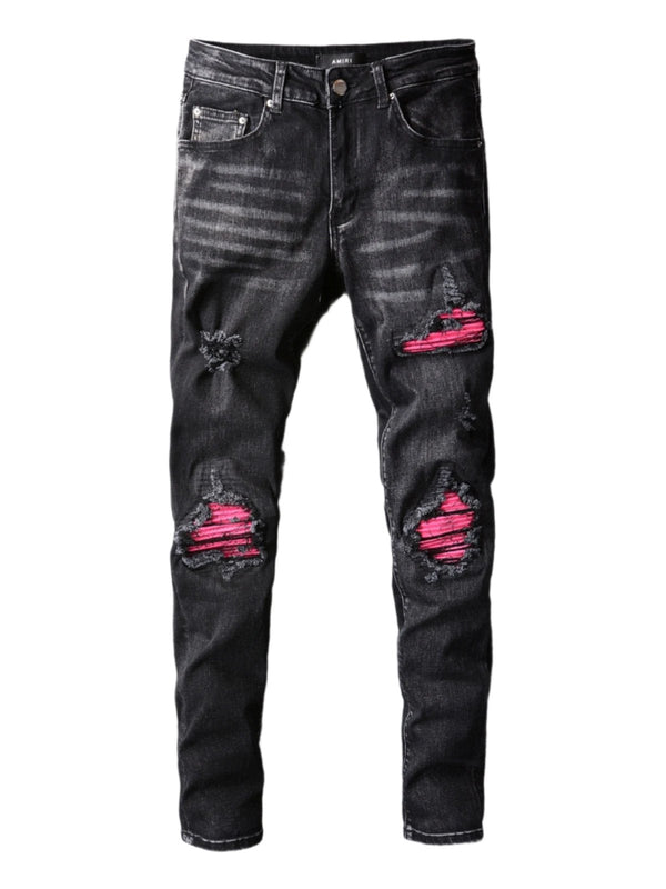 Black Ripped Hot Pink Patch Jeans