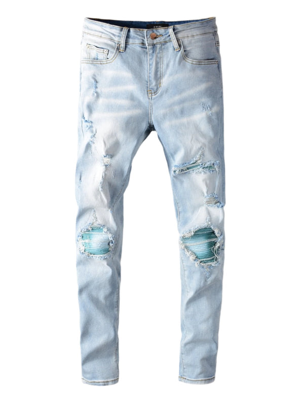 Light Blue Ripped Teal Patch Jeans