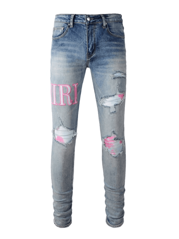 Denim Ripped Pink Patch Jeans