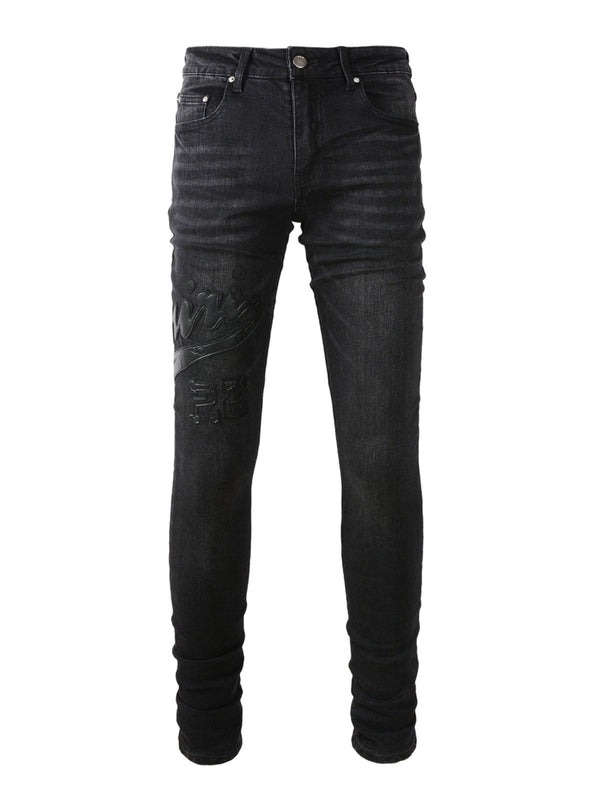 Black Leather Writing Classic Jeans