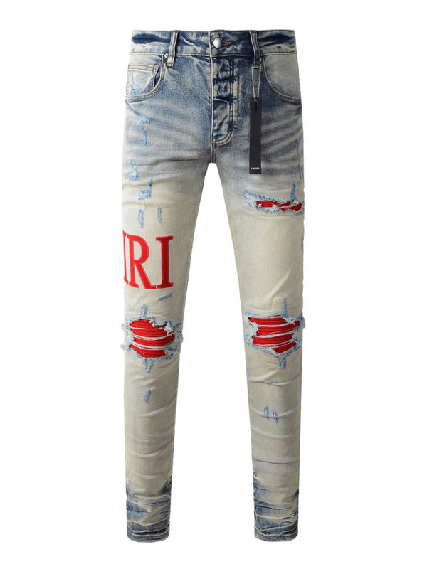 Denim Red Writing Patch Jeans
