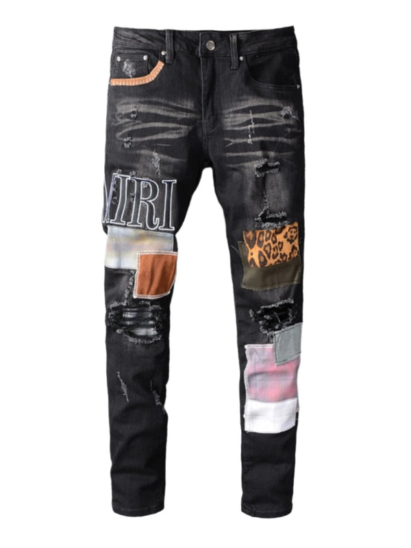 Black Writing Patch Jeans