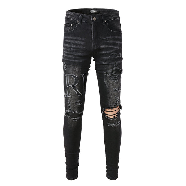 Black Writing Ripped Jeans