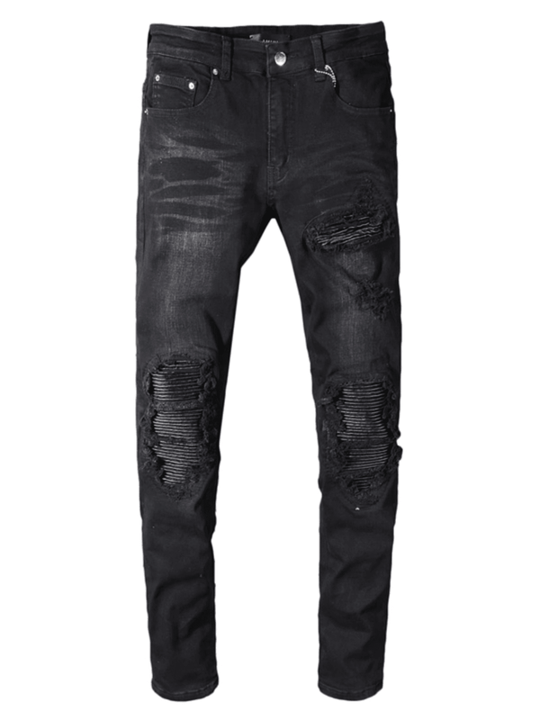 Black & Grey Ripped Patch Jeans