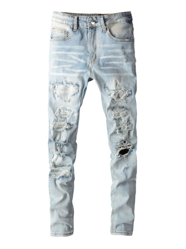 Light Denim White Diamond Patch Jeans
