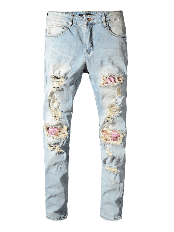 Denim Ripped Pink Patch Jeans
