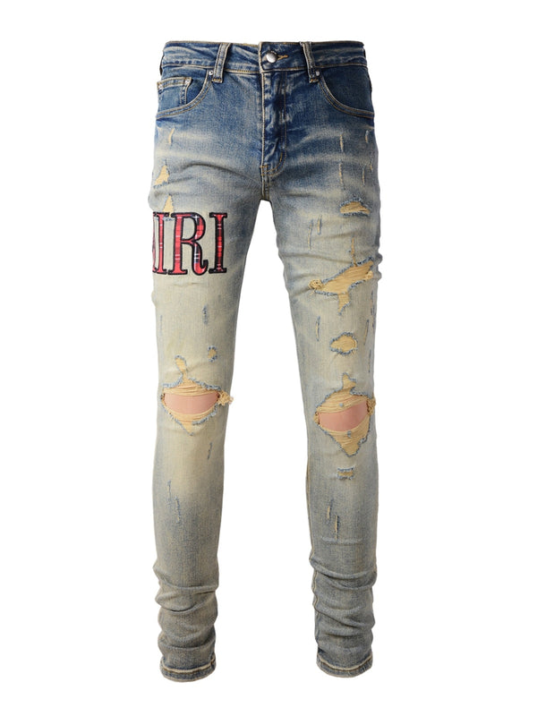 Washed Denim Red Writing Jeans