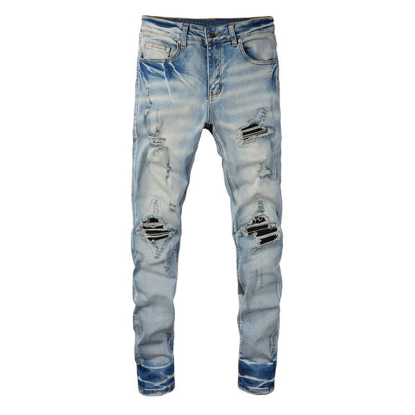 Pleated Patch Black Jeans