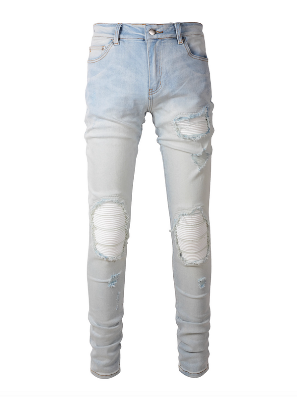 Light Blue Ripped White Patch Jeans