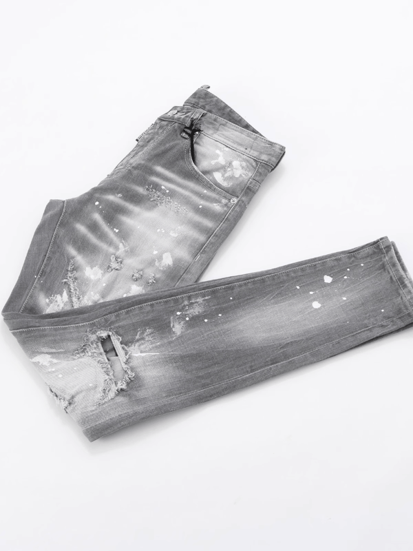 Smoke Gray Paint Ripped Jeans
