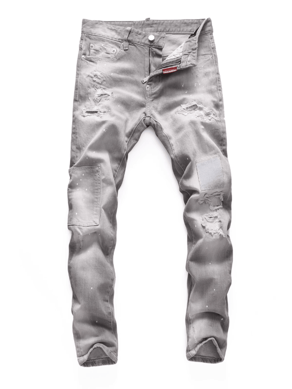 Smoky Gray Ripped Patch Jeans
