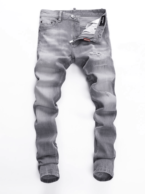 Smoky Gray Scratched Patch Jeans