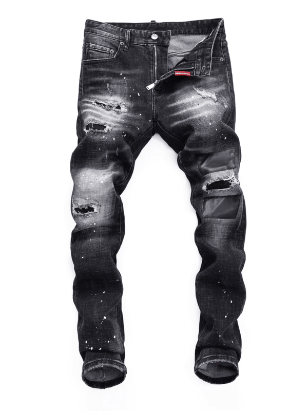 Black Gray Patch Jeans