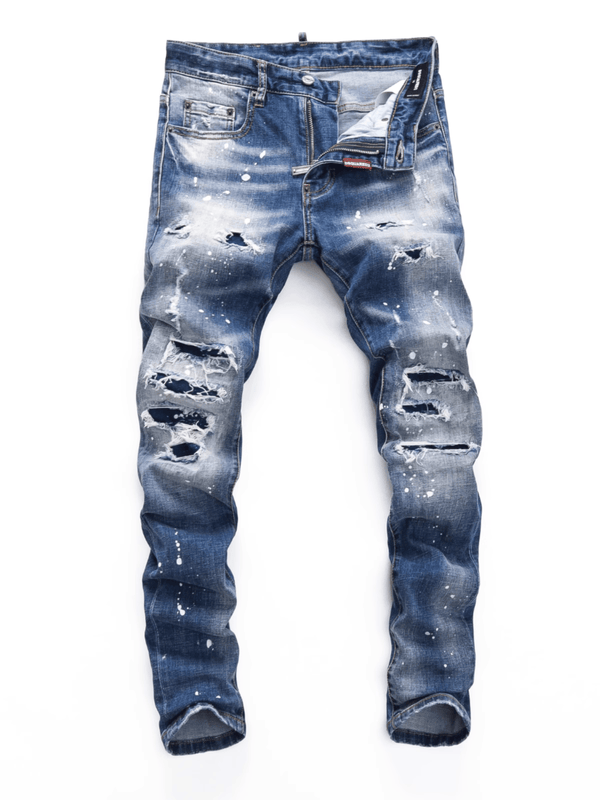 White Blue Washed Paint Jeans